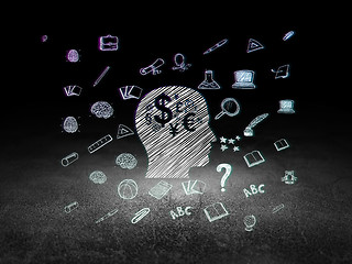 Image showing Learning concept: Head With Finance Symbol in grunge dark room