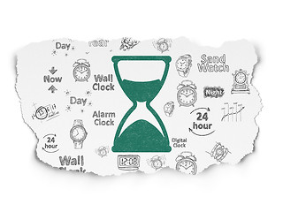 Image showing Timeline concept: Hourglass on Torn Paper background