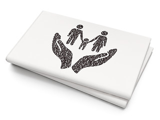 Image showing Insurance concept: Family And Palm on Blank Newspaper background