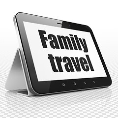 Image showing Tourism concept: Tablet Computer with Family Travel on display