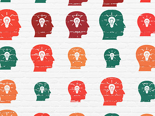 Image showing Information concept: Head With Light Bulb icons on wall background
