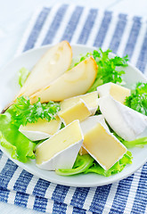 Image showing salad with camembert and pears