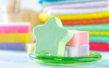 Image showing Assortment of soap and towels