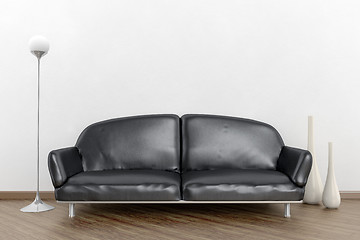 Image showing black sofa in a white room