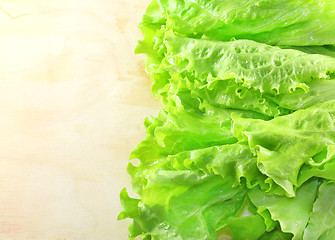 Image showing Lettuce lying on wooden 