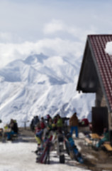 Image showing Blurry outdoor cafe at ski resort not in focus