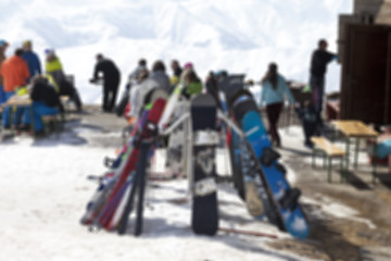 Image showing Blurred outdoor cafe at ski resort not in focus