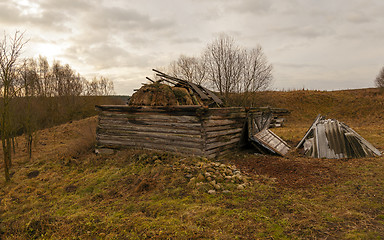 Image showing Collapsed wooden outbuilding 