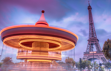 Image showing Carrousel with Eiffel Tower