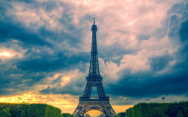 Image showing Eiffel tower and clouds