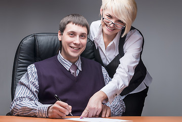 Image showing Elegant secretary and boss