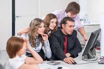 Image showing Business team of five planning work in office