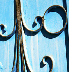 Image showing blue hinges      rusty      morocco in africa the old wood  faca
