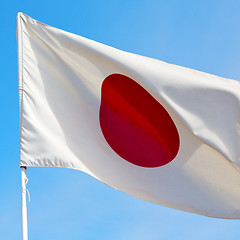 Image showing japanb waving flag in the blue sky bcolour and wave