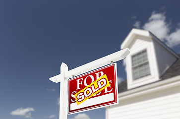 Image showing Sold Home For Sale Sign in Front of New House