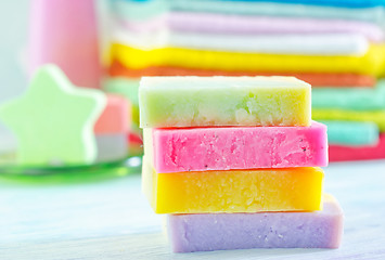 Image showing Assortment of soap and towels