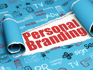 Image showing Advertising concept: red text Personal Branding under the piece of  torn paper