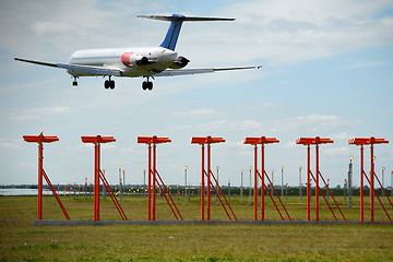 Image showing Air travel - Plane is landing in airport