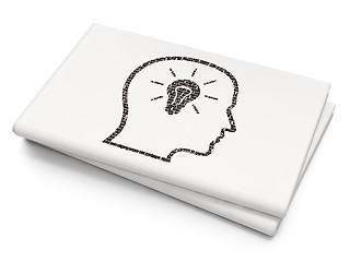 Image showing Marketing concept: Head With Lightbulb on Blank Newspaper background