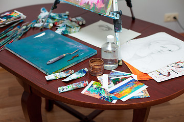 Image showing Paints and brushes