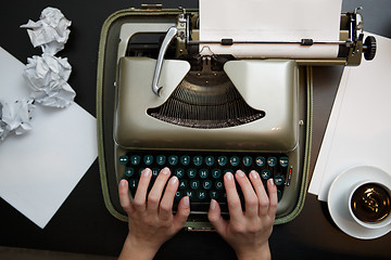 Image showing Vintage typewriter and white paper