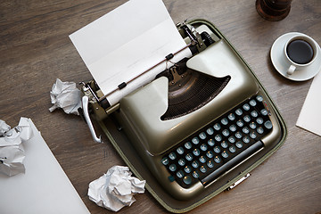 Image showing Old typewriter, paper, coffee