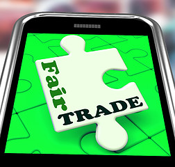 Image showing Fair Trade Smartphone Shows Purchasing Ethical Fairtrade Goods