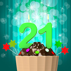 Image showing Twenty One Candle On Cupcake Shows Adult Becoming Or Growing Up