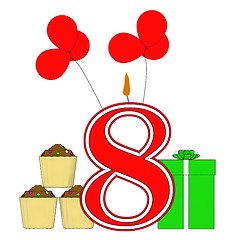 Image showing Number Eight Candle Means Eighth Birthday Party Or Celebration