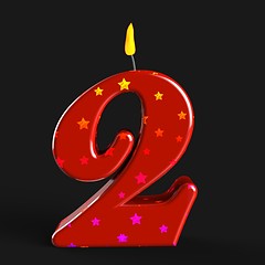 Image showing Number Two Candle Means Second Birthday Or Celebration