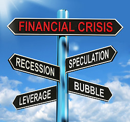 Image showing Financial Crisis Signpost Shows Recession Speculation Leverage A