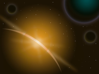 Image showing Orange Star Behind Planet Shows Galaxy Atmosphere And Universe