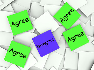 Image showing Agree Disagree Post-It Notes Show Supporting Or Contrary To