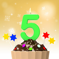 Image showing Five Candle On Cupcake Shows Decorated Food Or Party