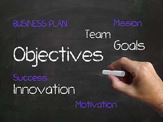 Image showing Objectives on Chalkboard Represents Aims Goals and Achievable Ta