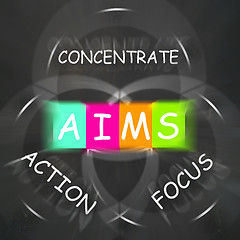 Image showing Strategy Words Displays Aims Focus Concentrate and Action