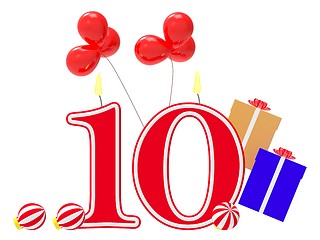 Image showing Number Ten Candles Show Holiday Decorations Or Christmas Celebra