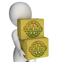 Image showing Online Sales Boxes Show Buying And Selling On Internet