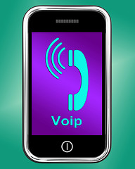 Image showing Voip On Phone Shows Voice Over Internet Protocol Or Ip Telephony