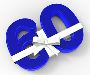 Image showing Number Sixty With Ribbon Shows Birthday Presents Or Gifts