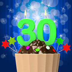 Image showing Thirty Candle On Cupcake Shows Sweet Celebration Or Event