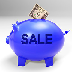 Image showing Sale Piggy Bank Shows Price Cut And Discounted Products