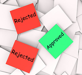 Image showing Approved Rejected Post-It Notes Show Passed Or Denied