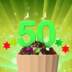 Image showing Fifty Candle On Cupcake Shows Fiftieth Anniversary Or Remembranc