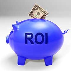 Image showing ROI Piggy Bank Means Investors Return And Income