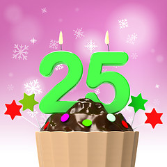 Image showing Twenty Five Candle On Cupcake Shows Getting Older Or Growing Up