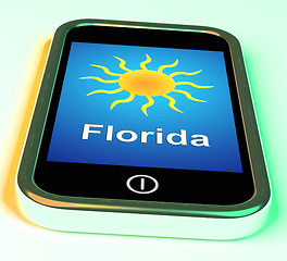 Image showing Florida And Sun On Phone Means Great Weather In Sunshine State