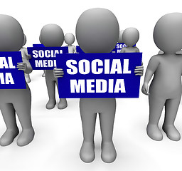 Image showing Characters Holding Social Media Signs Mean Online Communities