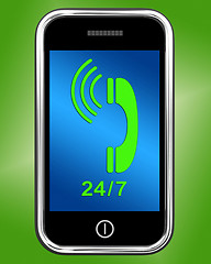 Image showing Twenty Four Seven On Phone Shows Open 24/7