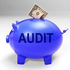 Image showing Audit Piggy Bank Means Auditing Inspecting And Finances